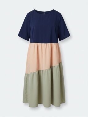 Emery Rose Colorblock Tiered Midi Dress in Navy, Blush & Sage
